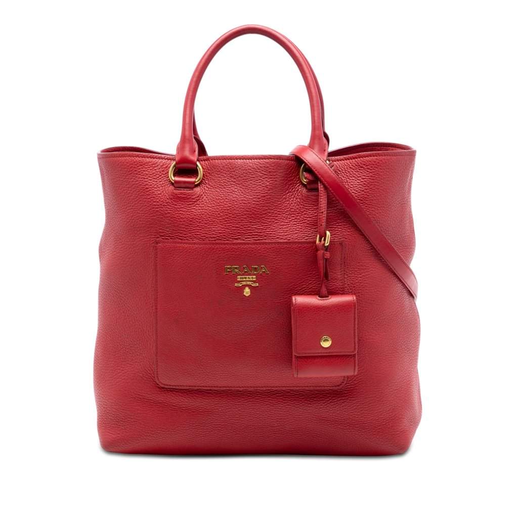 Prada Vitello Daino Front Pocket Convertible Tote Red Leather Very good condition - Front View