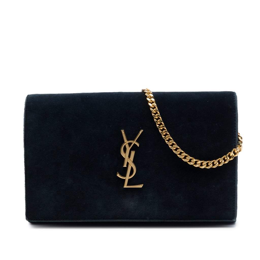 Saint Laurent Suede Monogram Kate Chain Wallet Green Leather Very good - Front View