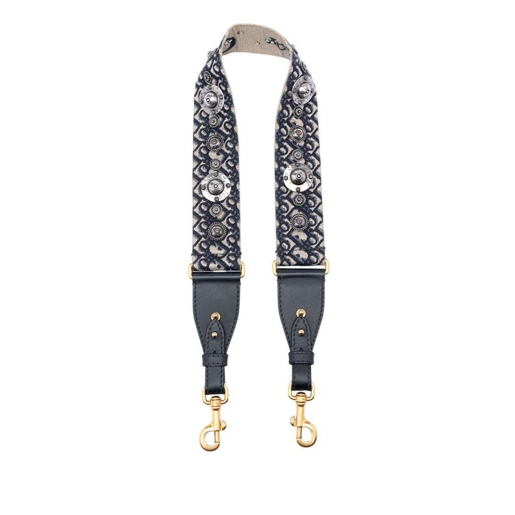 Dior Oblique Embroidered Canvas Studded Shoulder Strap Blue Very good condition - Front View
