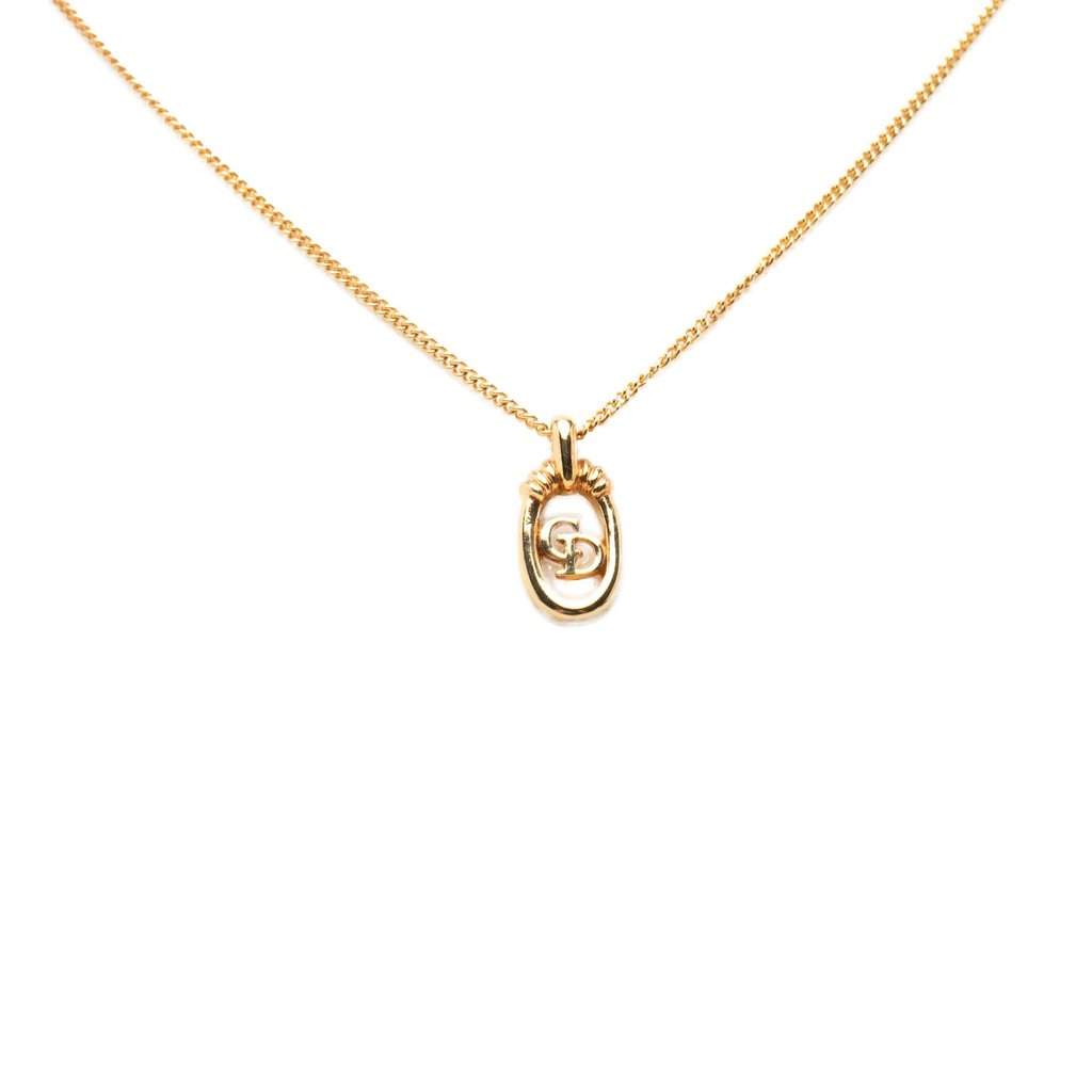 Dior Gold Plated CD Logo Oval Pendant Necklace Gold Metal Very good condition - Front View