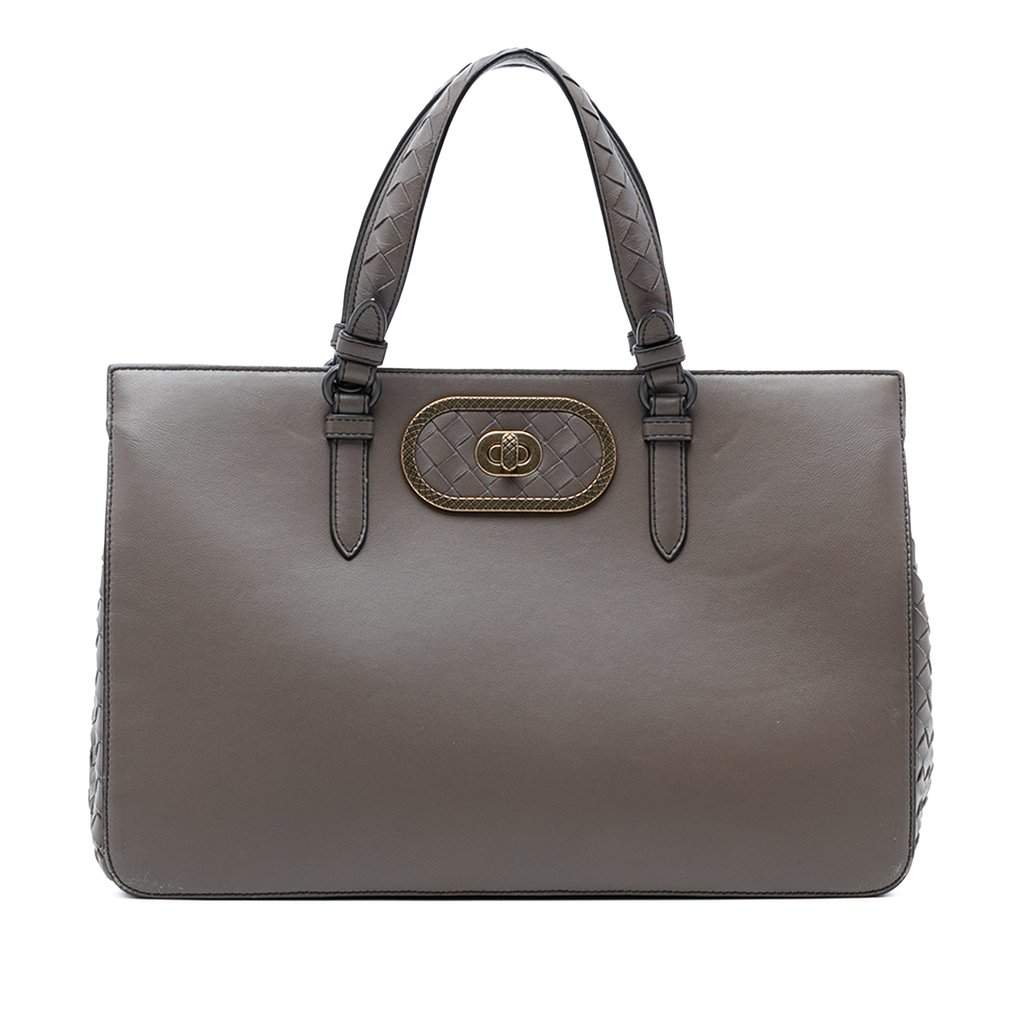 Bottega Veneta Intrecciato Trimmed Leather Ellittica Tote Brown Leather Very good condition - Front View