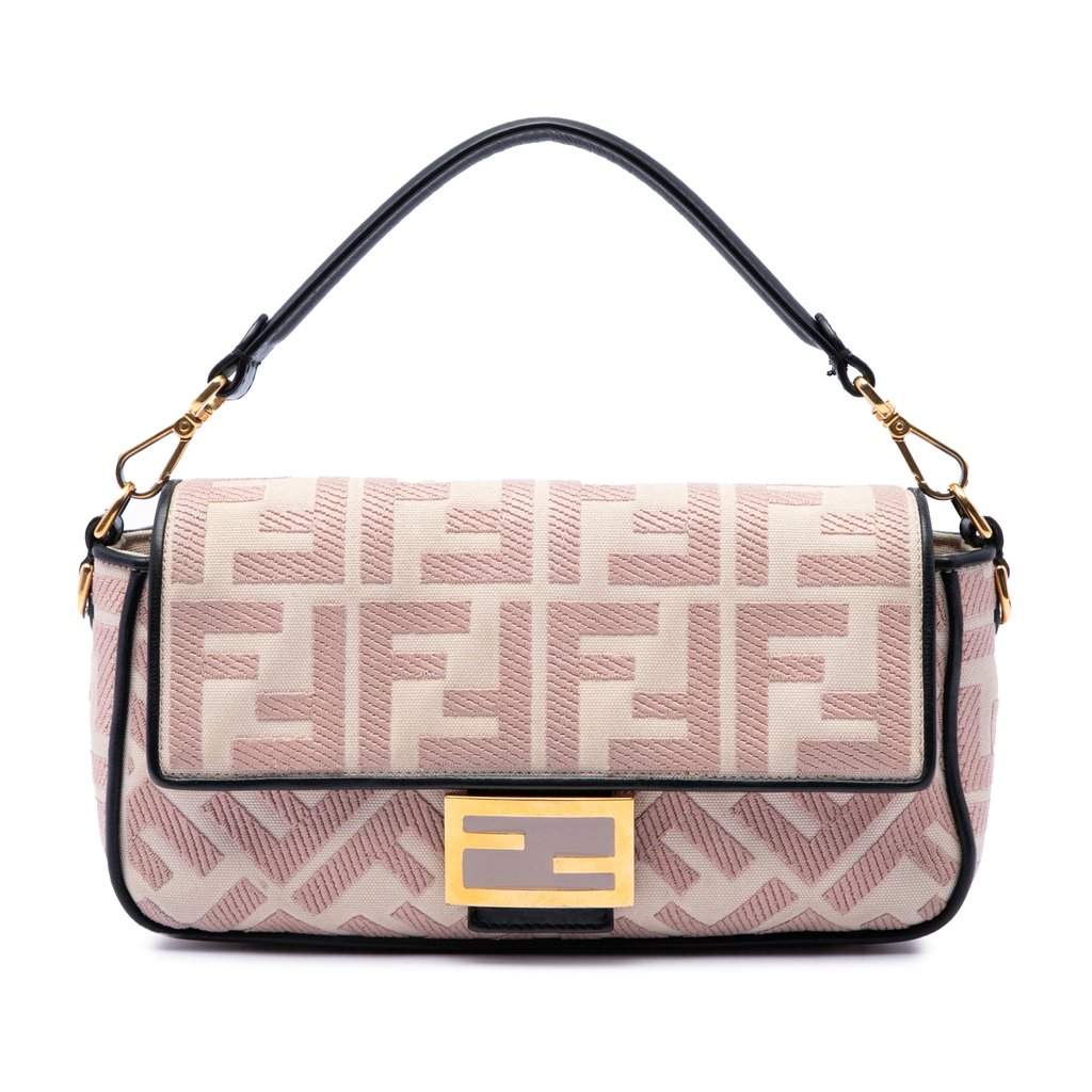 Fendi Zucca Embroidered Canvas Baguette Satchel Pink Very good condition - Front View
