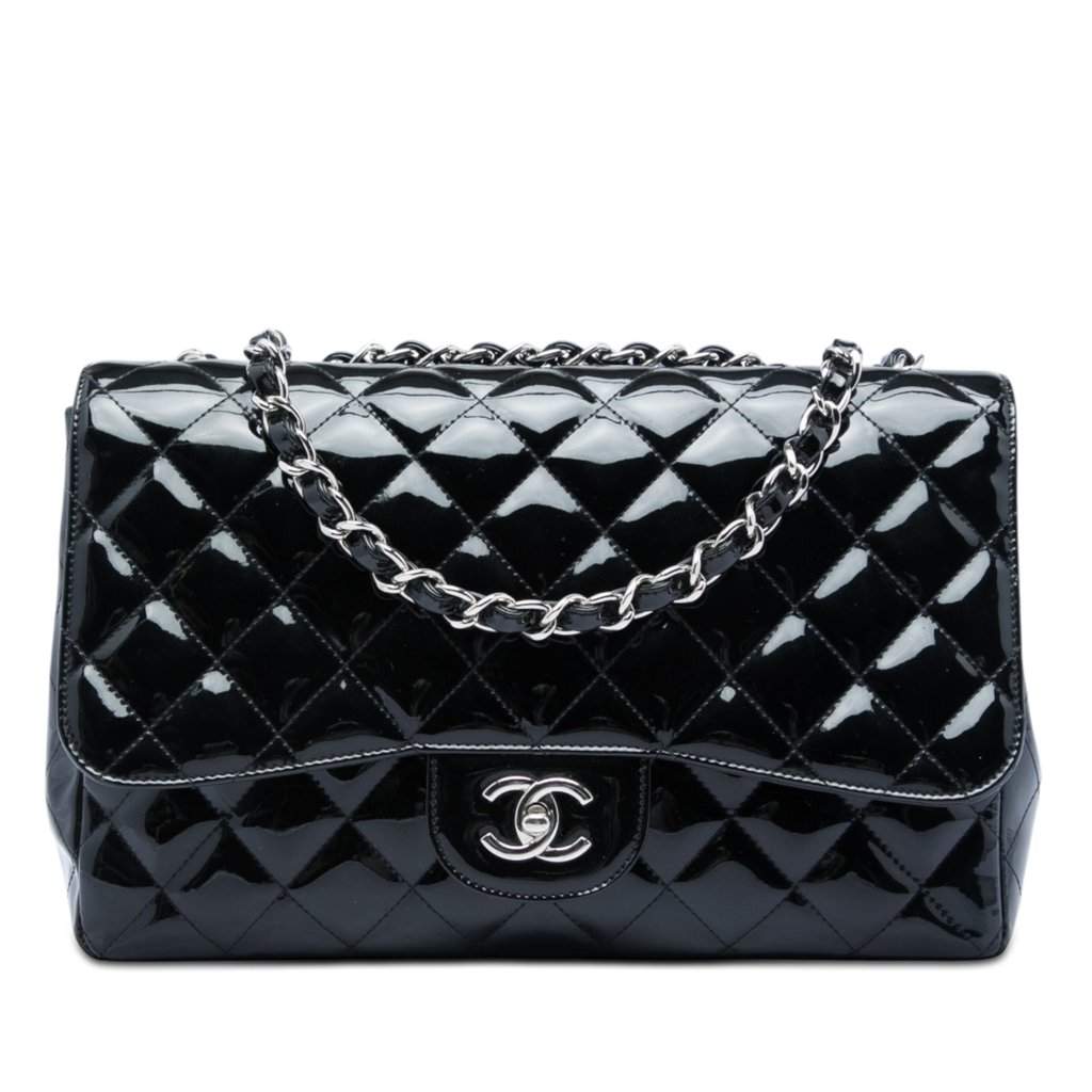 Chanel Jumbo Classic Patent Single Flap Black Leather Very good - Front View
