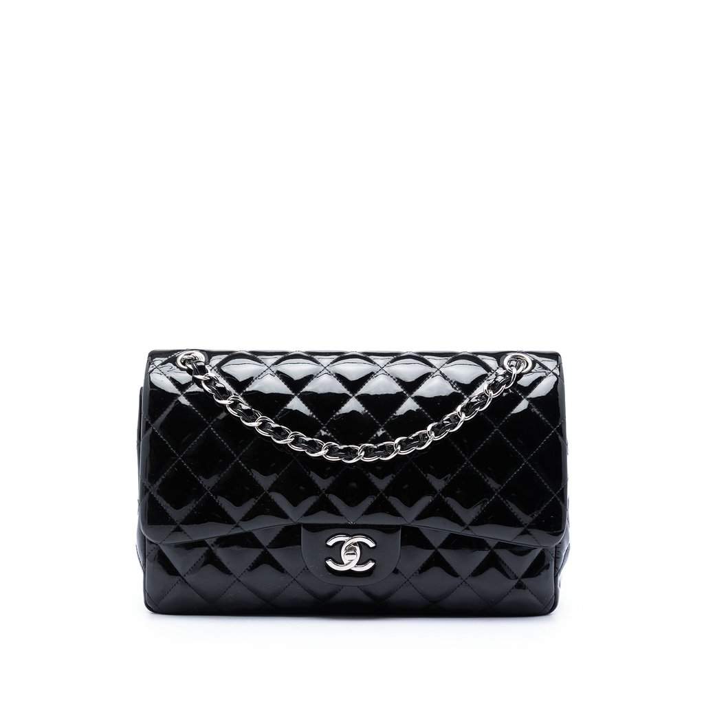 Chanel Jumbo Classic Patent Double Flap Black Leather Very good condition - Front View