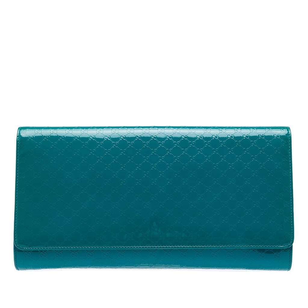Gucci Microguccissima Patent Broadway Clutch Blue Leather Very good - Front View