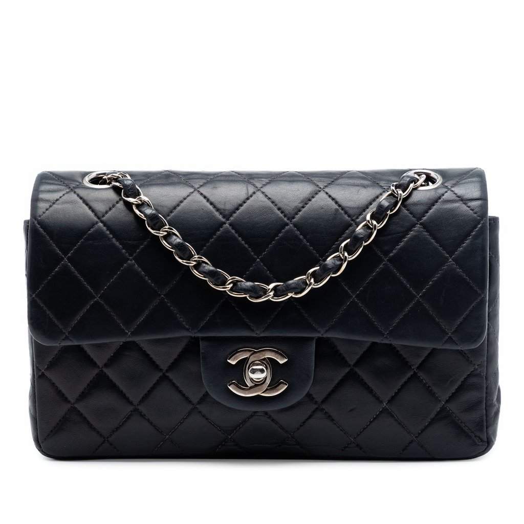 Chanel Small Classic Lambskin Double Flap Black Leather Very good - Front View