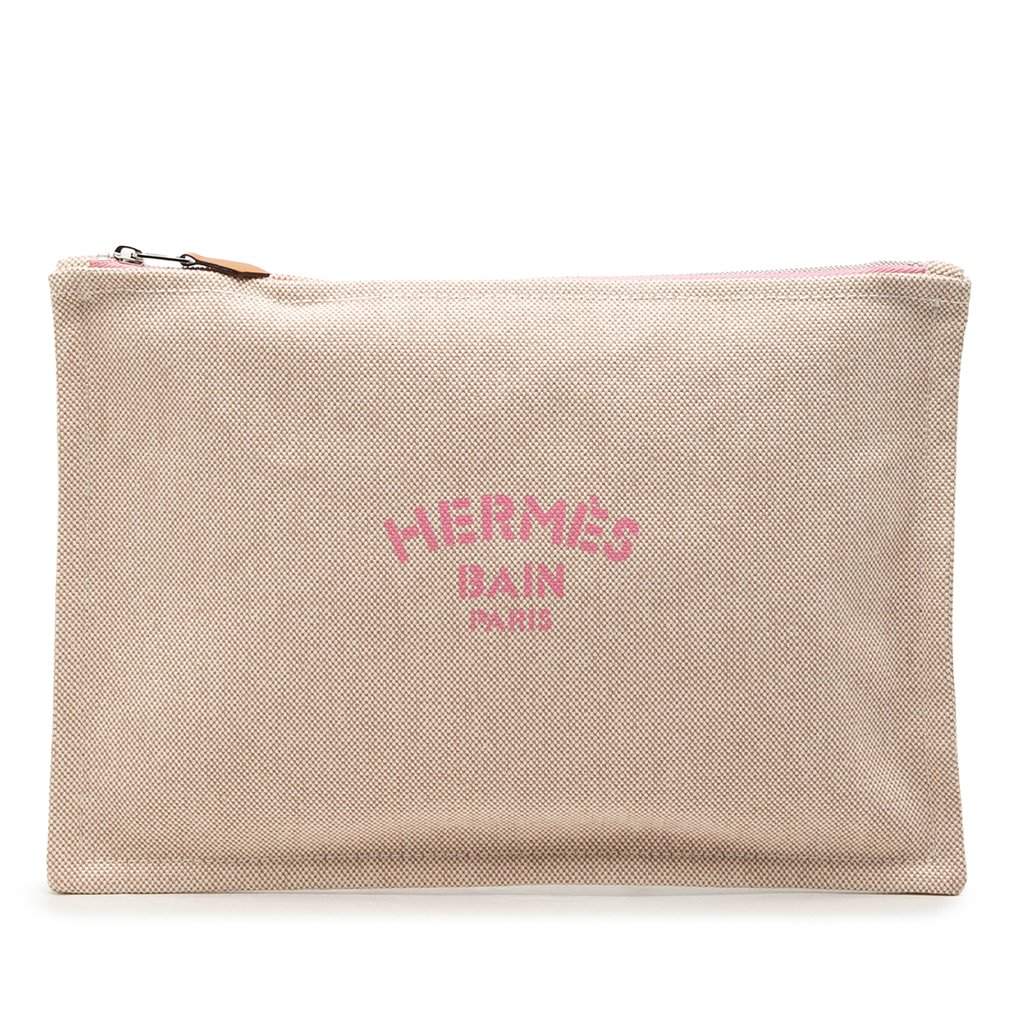 Hermès Large Toile Bain New Yachting Flat Pouch Beige Very good condition - Front View