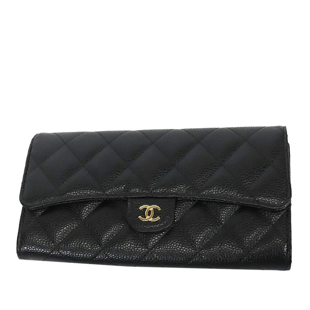 Chanel Classic Caviar Flap Wallet Black Leather Very good condition - Front View