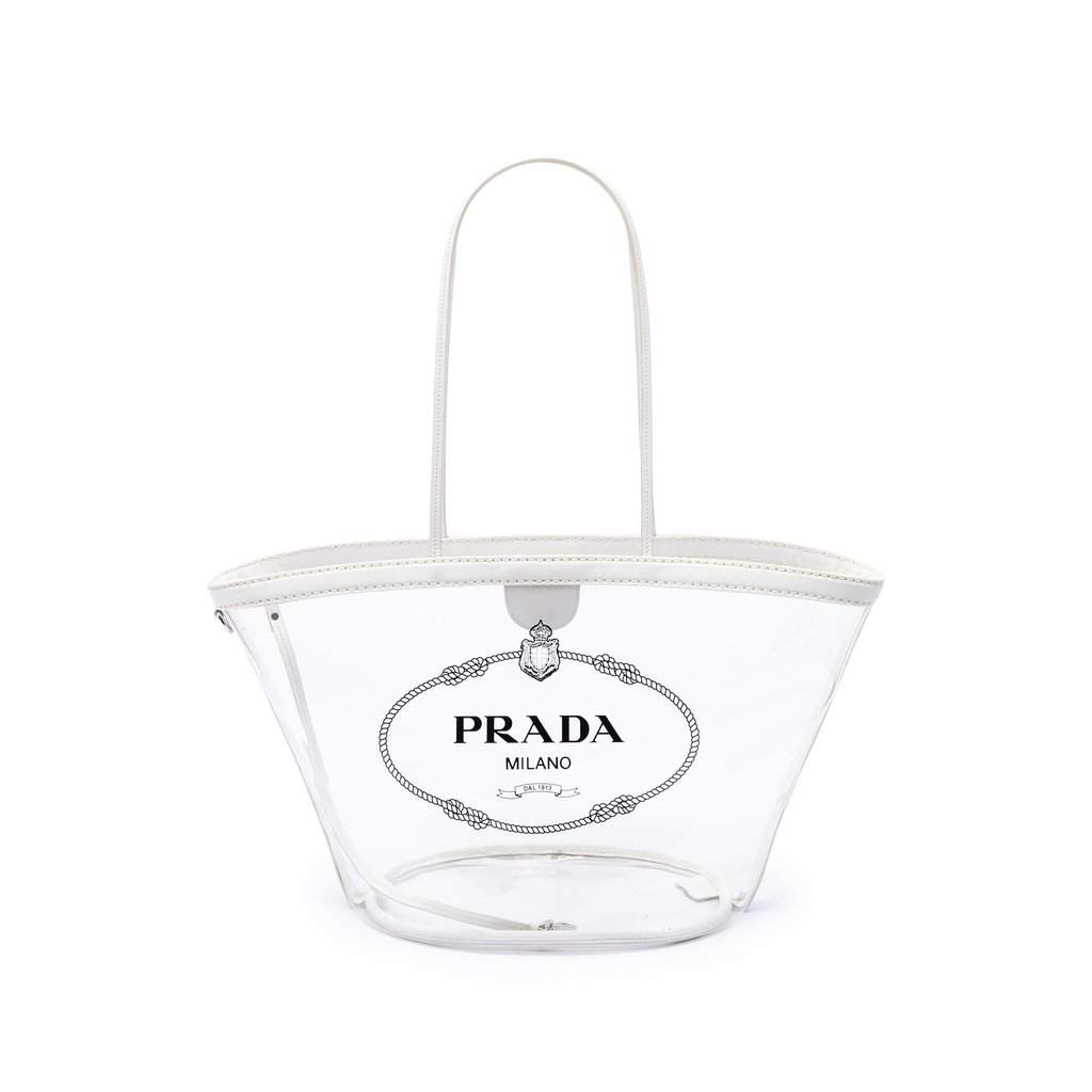 Prada PVC Canapa Logo Shopper Tote White Plastic Good - Front View
