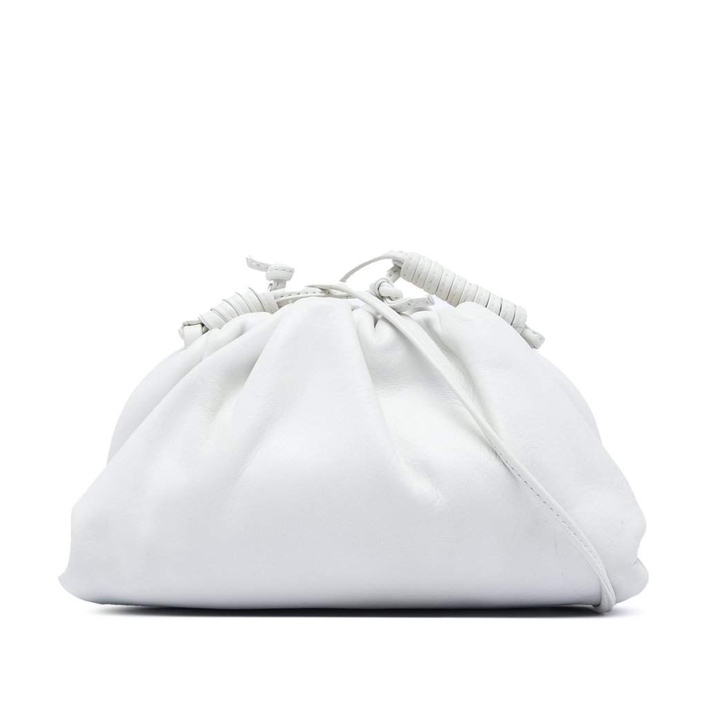 Bottega Veneta Lambskin The Mini Pouch Crossbody White Leather Very good - Front View