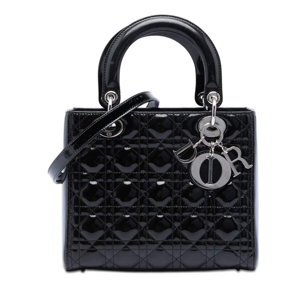 Dior Medium Patent Cannage Lady Dior Black Leather Very good condition - Front View