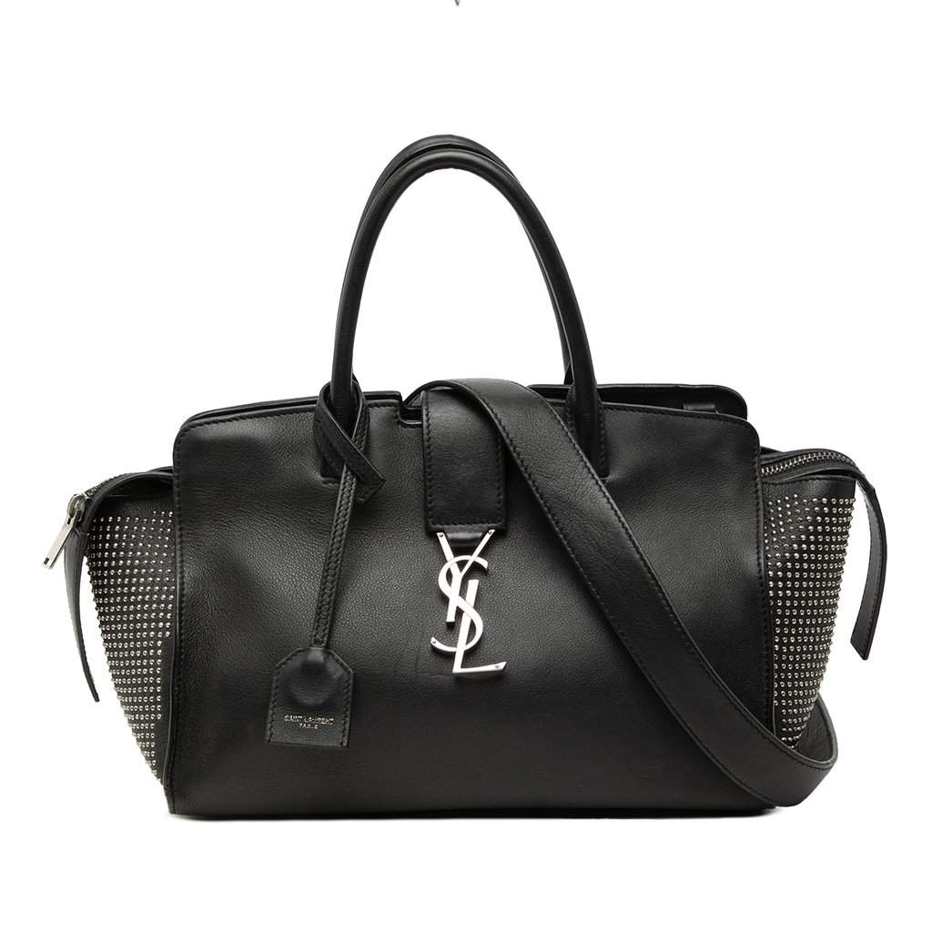 Saint Laurent Baby Studded Leather Monogram Downtown Cabas Satchel Black Leather Very good condition - Front View