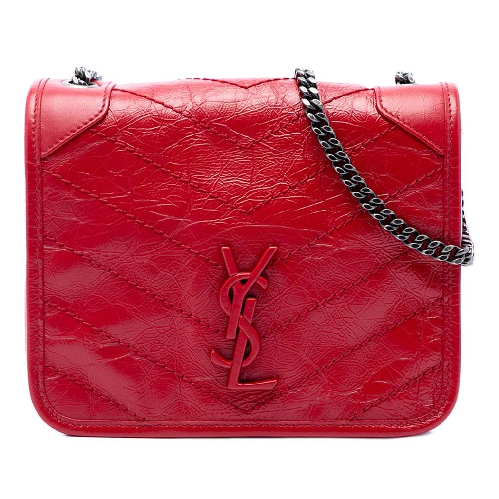 Saint Laurent Crinkled Calfskin Niki Wallet on Chain Red Leather Very good condition - Front View