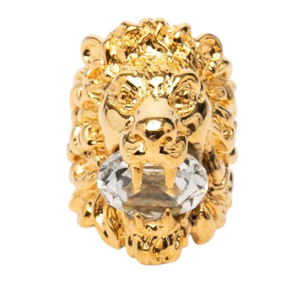 Gucci Gold Plated Crystal Lion Head Ring Gold Metal Very good condition - Front View