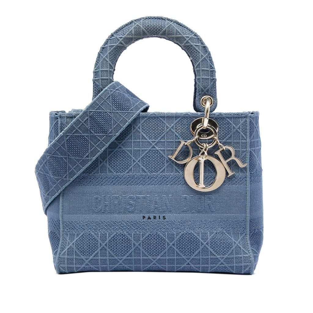 Dior Medium Canvas Cannage Lady D Lite Blue Very good condition - Front View