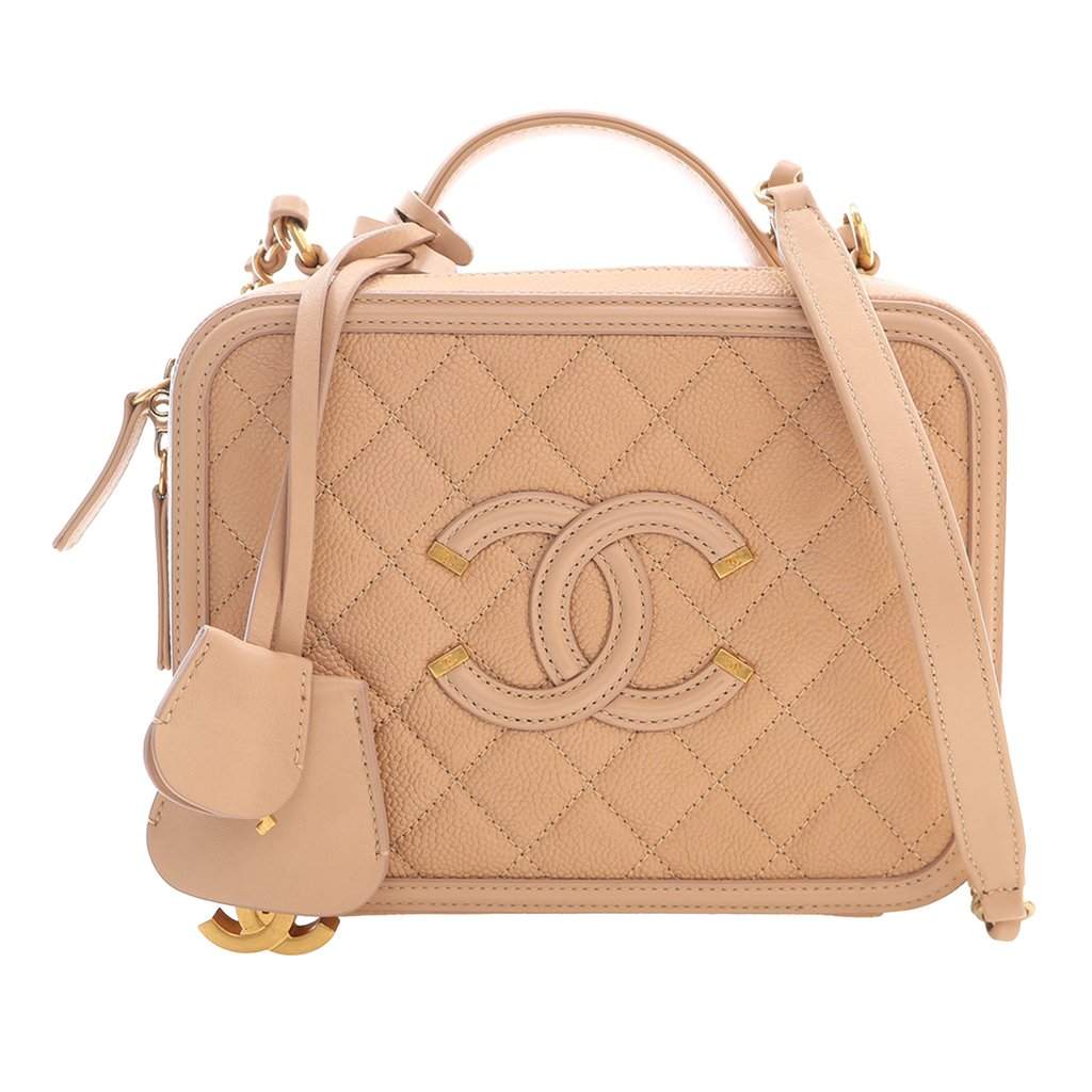 Chanel Medium Caviar CC Filigree Vanity Case Beige Leather Very good condition - Front View