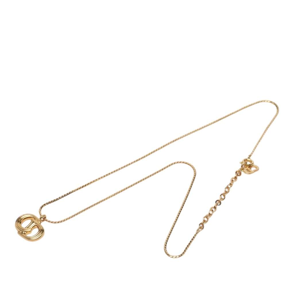 Dior Gold Plated CD Logo Pendant Necklace Gold Metal Very good - Front View