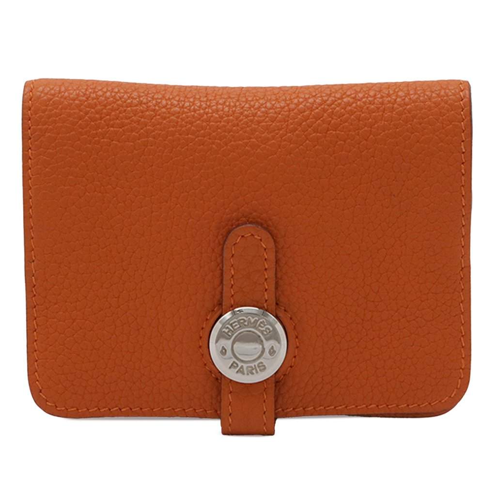 Hermès Togo Dogon Card Holder Orange Leather Very good - Front View