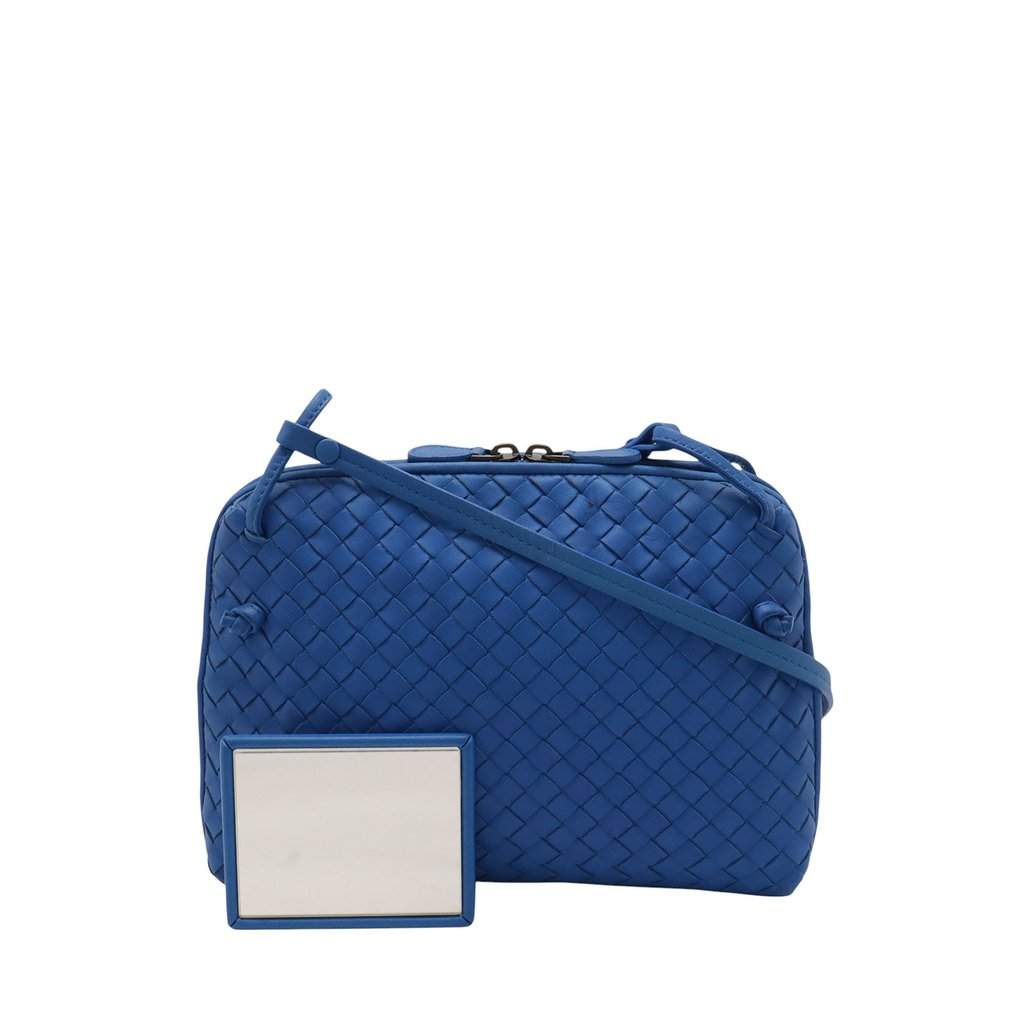 Bottega Veneta Nappa Intrecciato Nodini Crossbody Blue Leather Very good condition - Front View