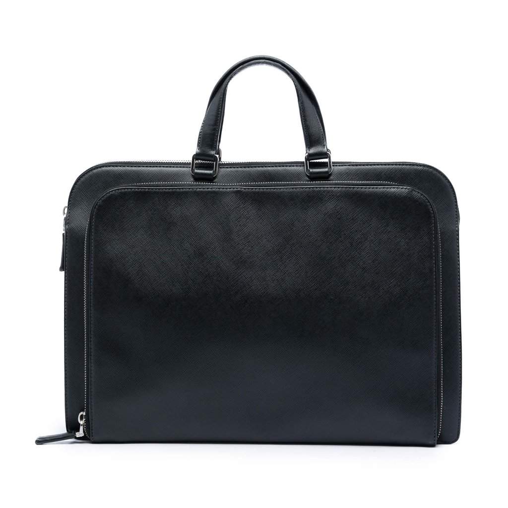 Prada Saffiano Cuir Travel Front Zip Pocket Briefcase Black Leather Very good - Front View