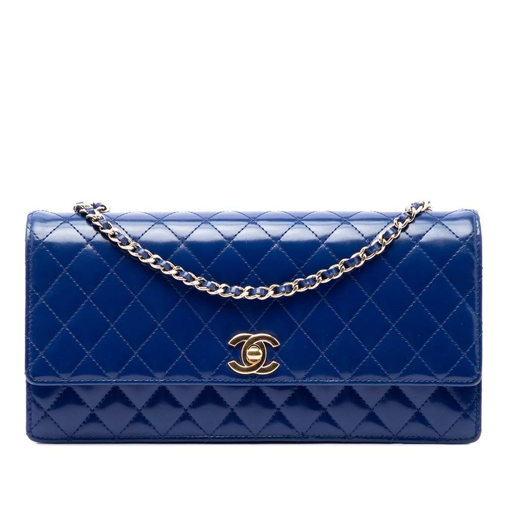 Chanel CC Quilted Lambskin Long Flap Blue Leather Good condition - Front View