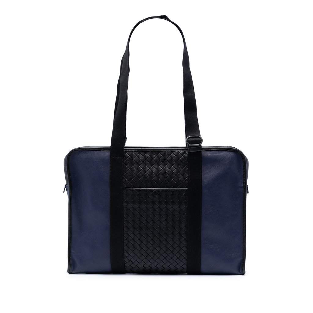 Bottega Veneta Bicolor Intrecciato Trimmed Nappa Business Bag Blue Leather Very good condition - Front View