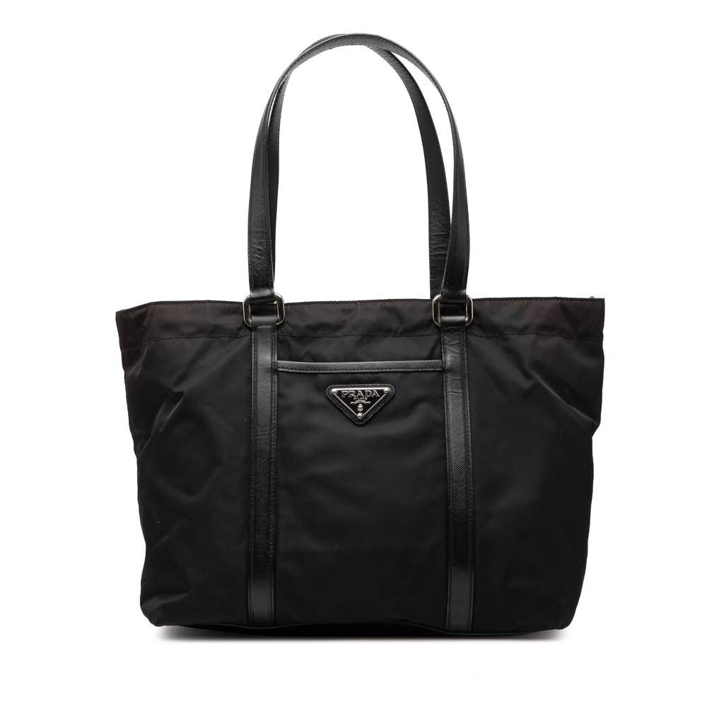 Prada Saffiano Trimmed Tessuto Tote Black Very good condition - Front View