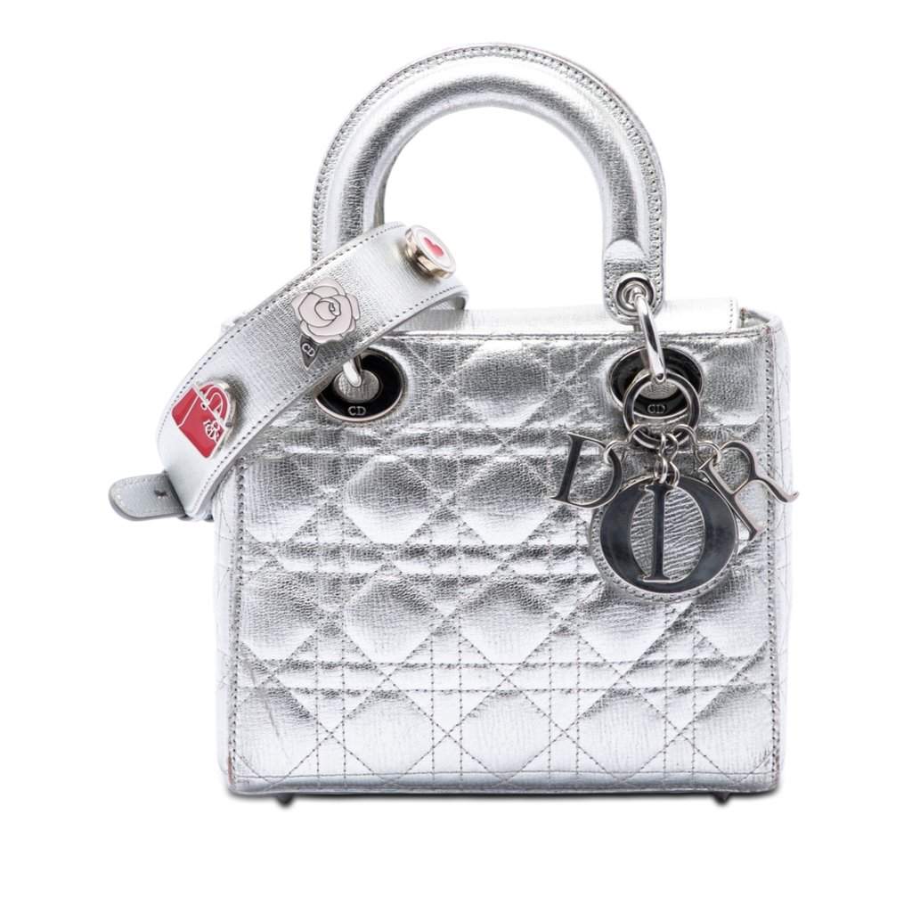 Dior Small Metallic Grained Calfskin Cannage My ABCDior Lady Dior Silver Leather Very good - Front View