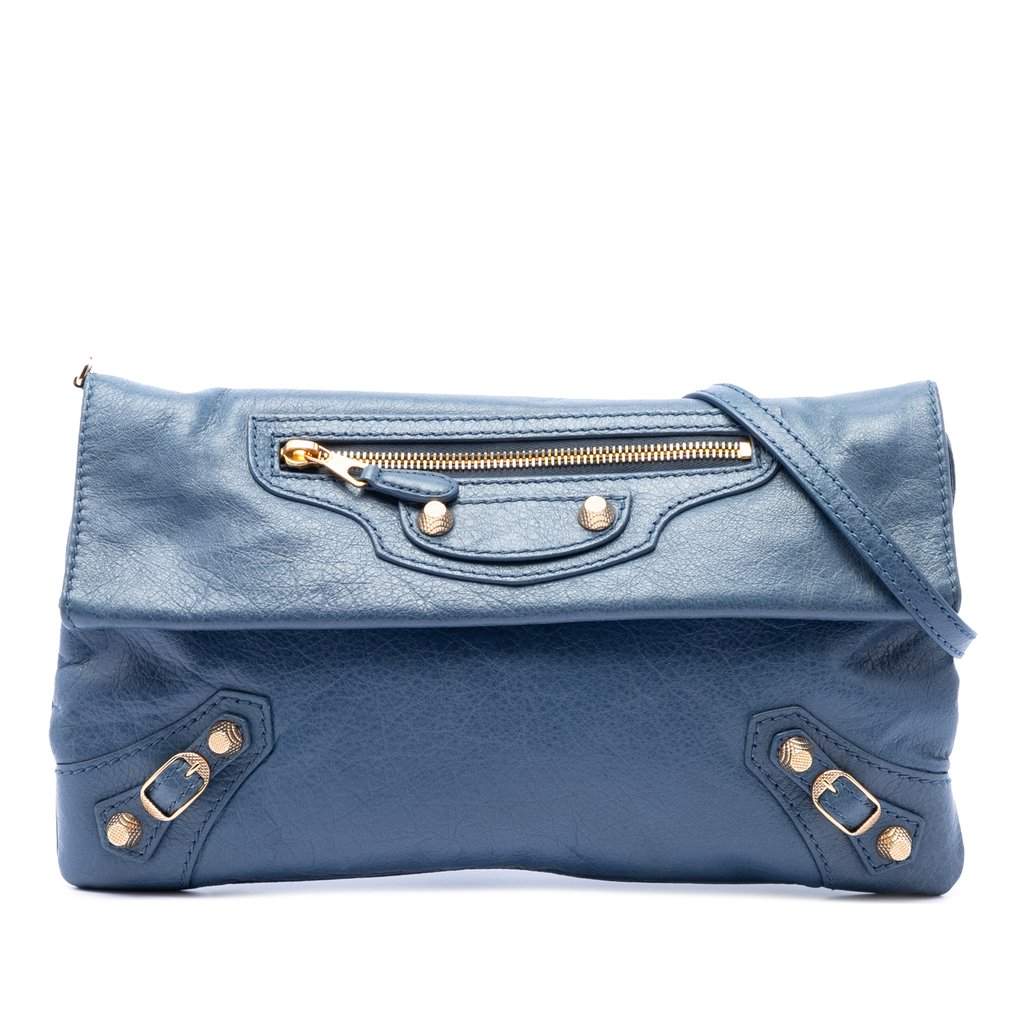 Balenciaga Lambskin Motocross Giant 12 Envelope Clutch With Strap Blue Leather Very good condition - Front View