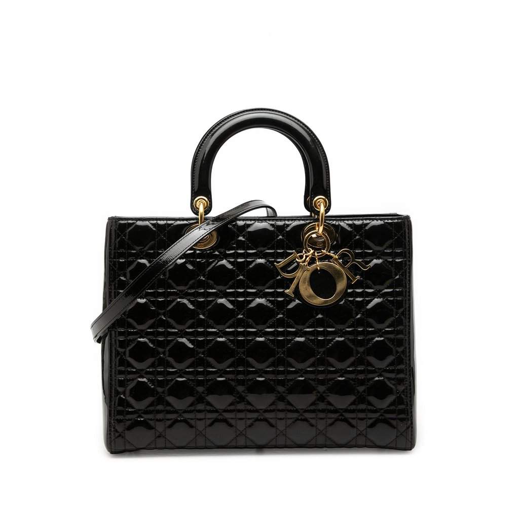 Dior Large Patent Cannage Lady Dior Black Leather Very good condition - Front View