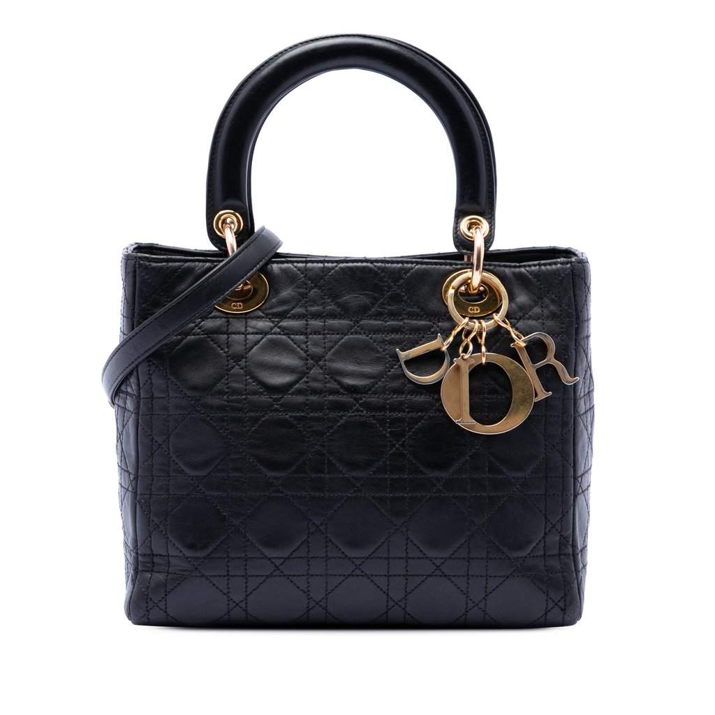 Dior Medium Lambskin Cannage Lady Dior Black Leather Very good condition - Front View