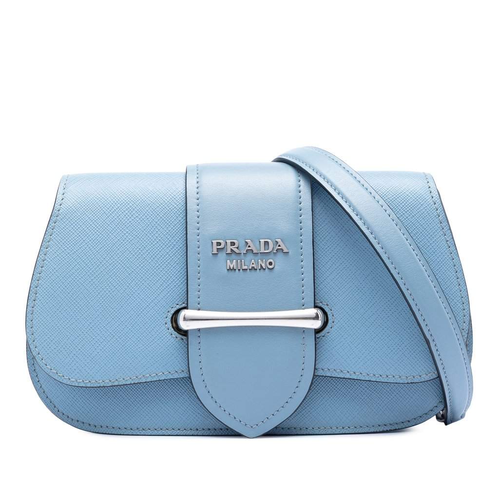 Prada Mini Saffiano Sidonie Crossbody Blue Leather Very good - Front View