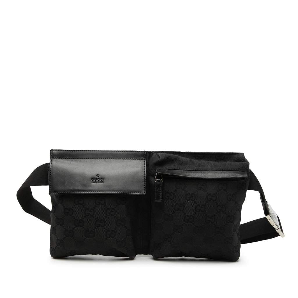 Gucci GG Canvas Double Pocket Belt Bag Black Very good condition - Front View