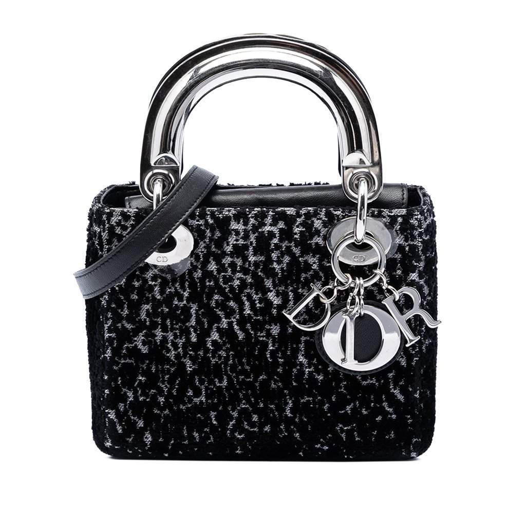 Dior Mini Fabric Lame Lady Dior Black Very good condition - Front View