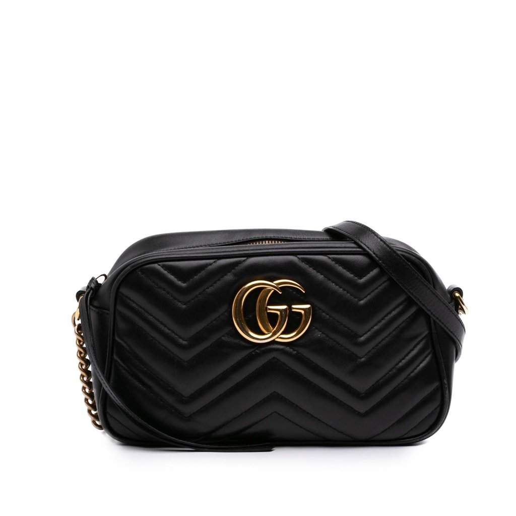 Gucci Small GG Marmont Matelasse Calfskin Crossbody Black Leather Very good condition - Front View
