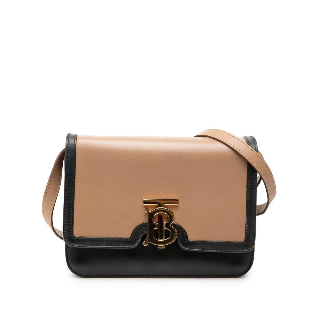 Burberry Small Bicolor Smooth Calfskin TB Crossbody Brown Leather Very good - Front View