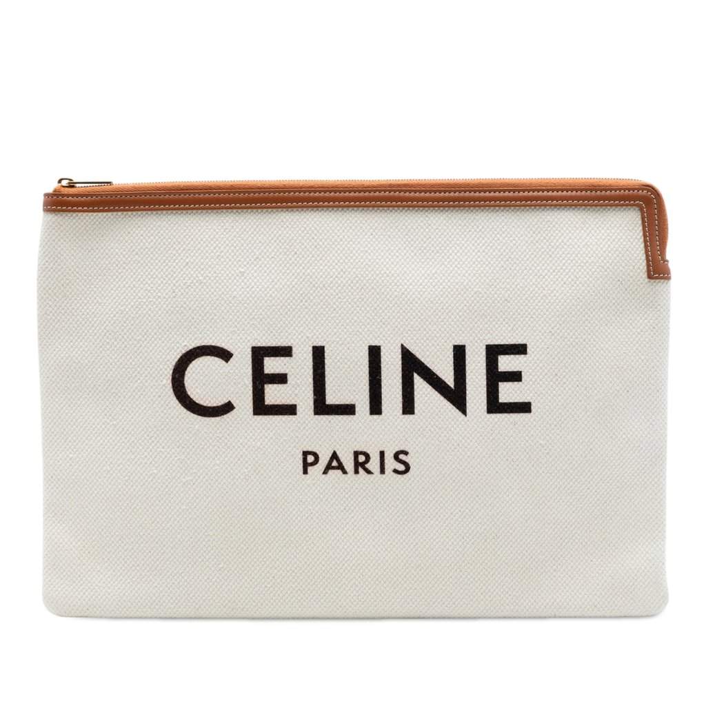 Celine Large Canvas Logo Clutch White Very good - Front View