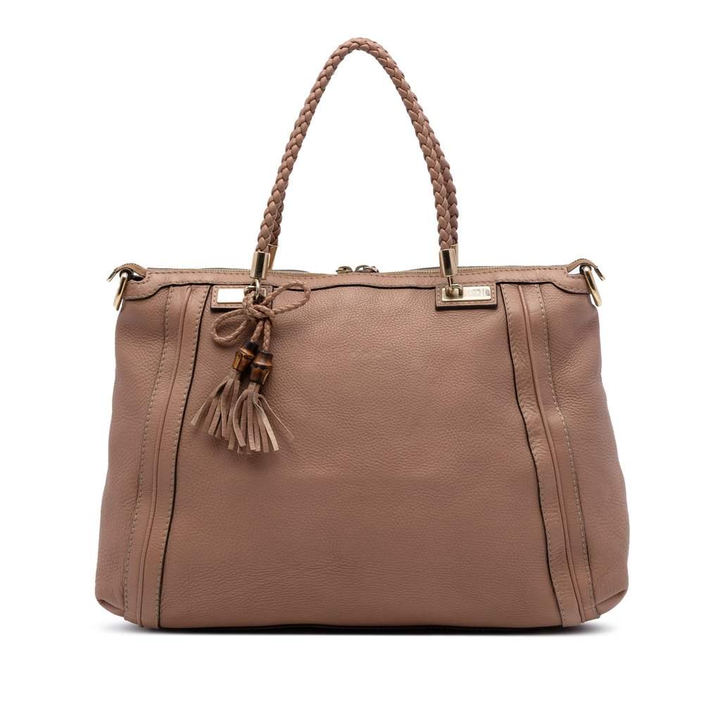 Gucci Calfskin Bella Convertible Tote Brown Leather Very good condition - Front View