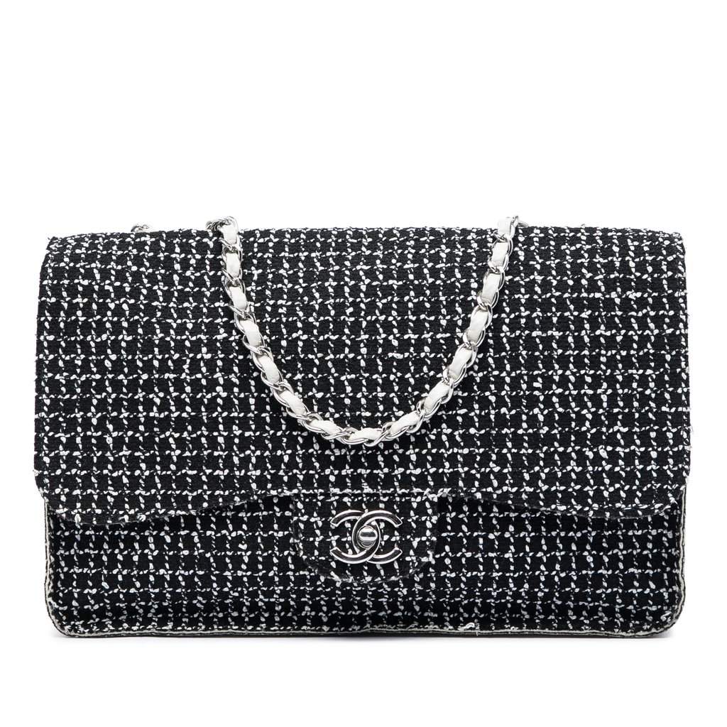 Chanel Jumbo Classic Tweed and Calfskin Single Flap Black Very good condition - Front View