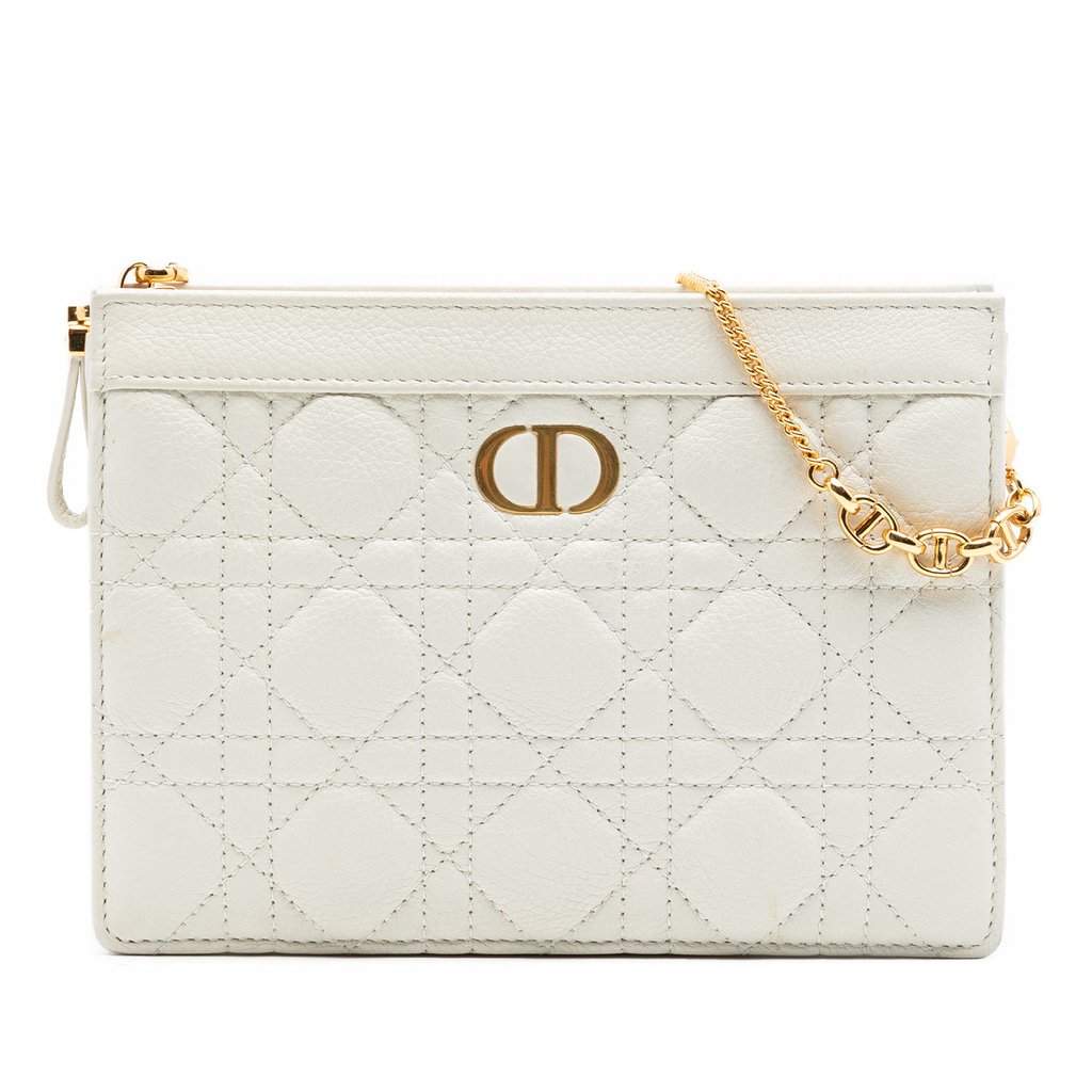 Dior Supple Cannage Calfskin Caro Every Dior Pouch White Leather Very good condition - Front View