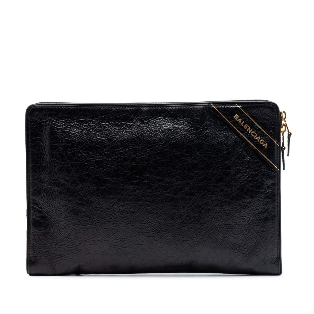 Balenciaga Lambskin Clutch Black Leather Very good condition - Front View