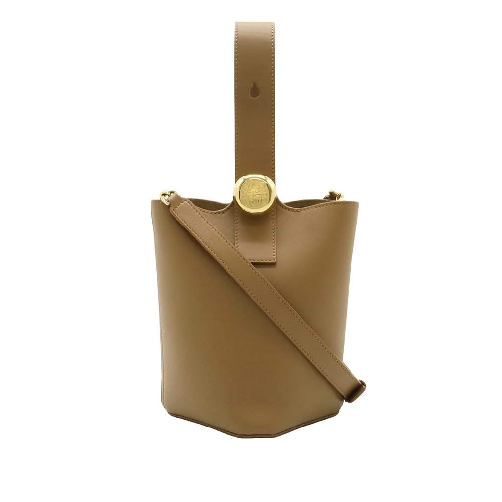LOEWE Mini Leather Pebble Bucket Bag Brown Leather Very good condition - Front View