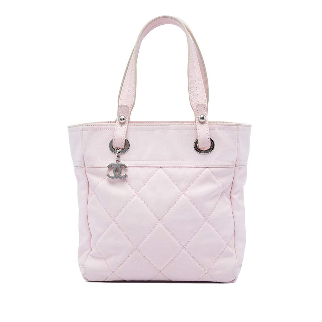 Chanel Small Quilted Canvas Paris Biarritz Tote Pink Very good - Front View