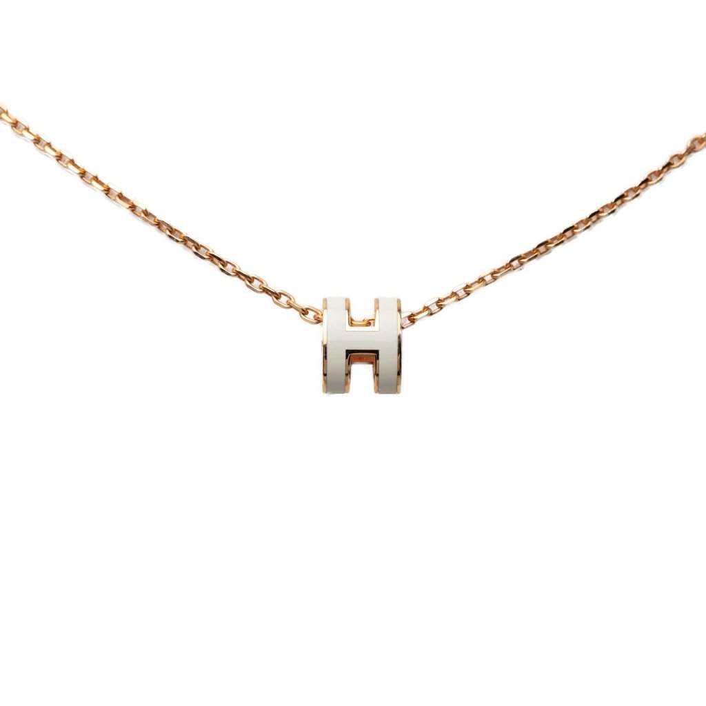Hermès Rose Gold Enamel Mini Pop H Pendant Pink Metal Very good - Front View