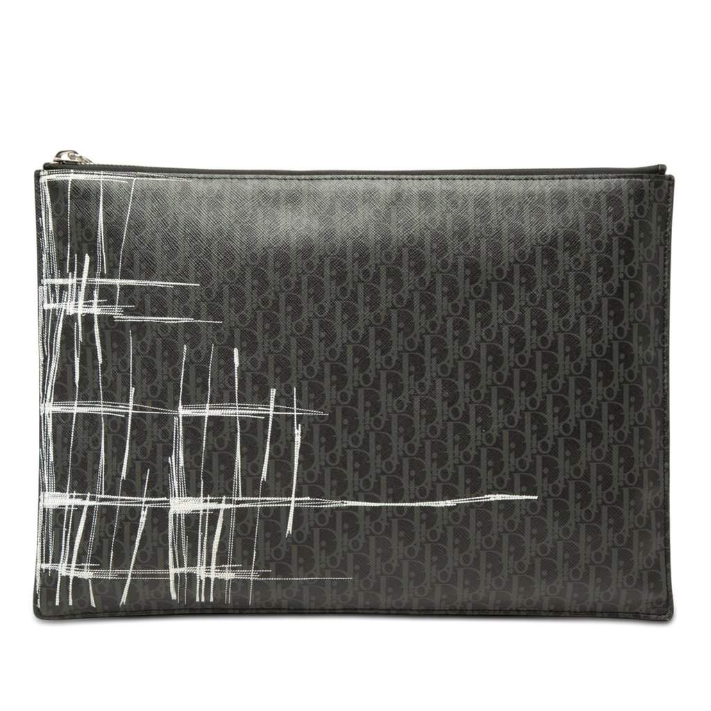 Dior Homme Printed Diorissimo Coated Canvas Zip Clutch Black Very good - Front View