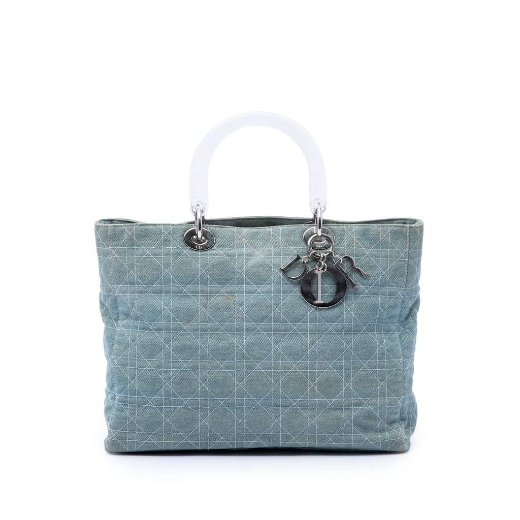 Dior Large Denim Cannage Acrylic Handles Lady Dior Blue Very good condition - Front View