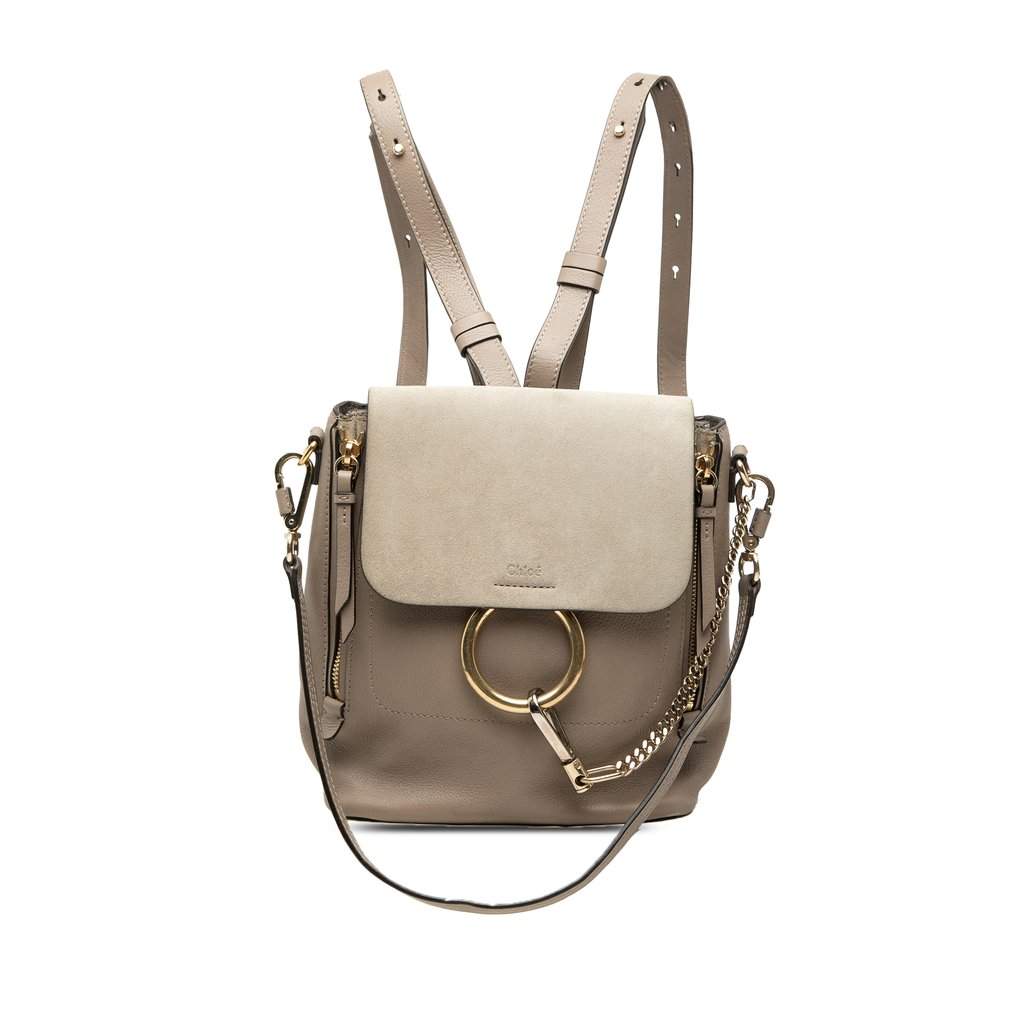 Chloé Small Calfskin and Suede Faye Backpack Brown Leather Very good condition - Front View