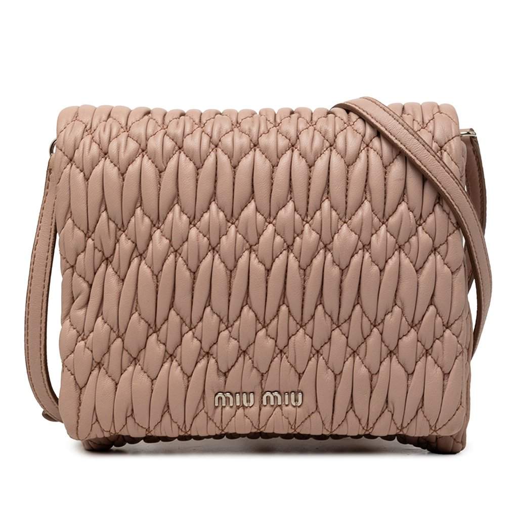 Miu Miu Matelasse Nappa Crystal Chain Satchel Brown Leather Very good - Front View