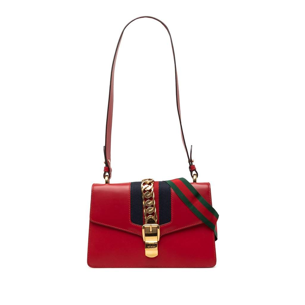 Gucci Small Calfskin Sylvie Web Satchel Red Leather Very good condition - Front View
