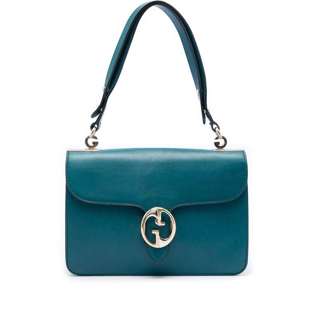 Gucci Medium Calfskin 1973 Flap Shoulder Bag Blue Leather Good - Front View